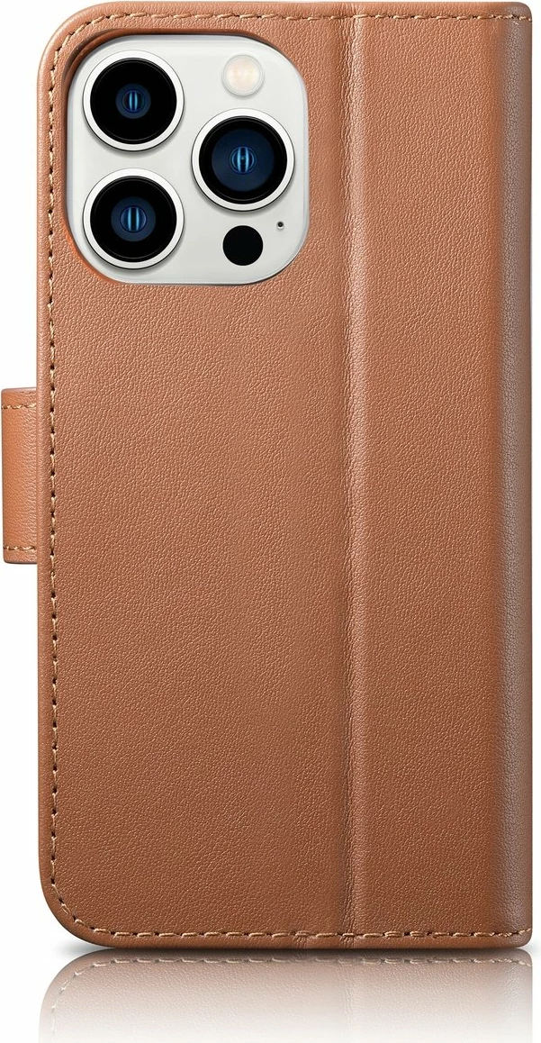 Mbështjellës iCarer Wallet Case 2in1 për iPhone 14 Pro Max, lëkurë natyrale, Anti-RFID, Kafe