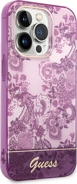 Mbështjellës Guess Porcelain Collection për iPhone 14 Pro Max, fuchsia