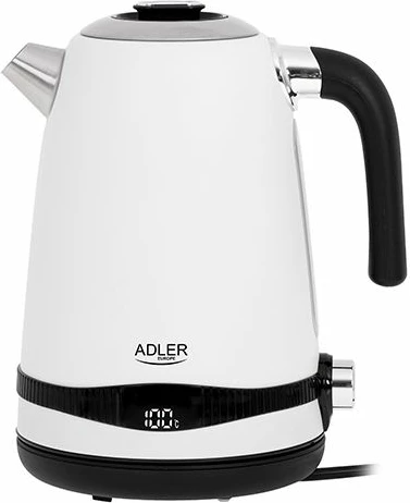 hervues uji elektrik ADLER AD1295w 1.7L LCD, rregullim temperature 40-100°C, 1850-2200W, bardhë/zezë