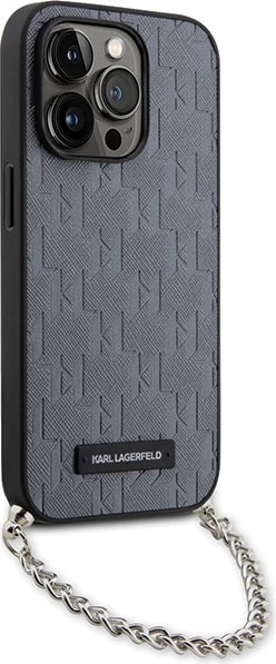 Mbështjellës Karl Lagerfeld KLHCP14LSACKLHPG për iPhone 14 Pro 6.1", zinxhir, argjendtë