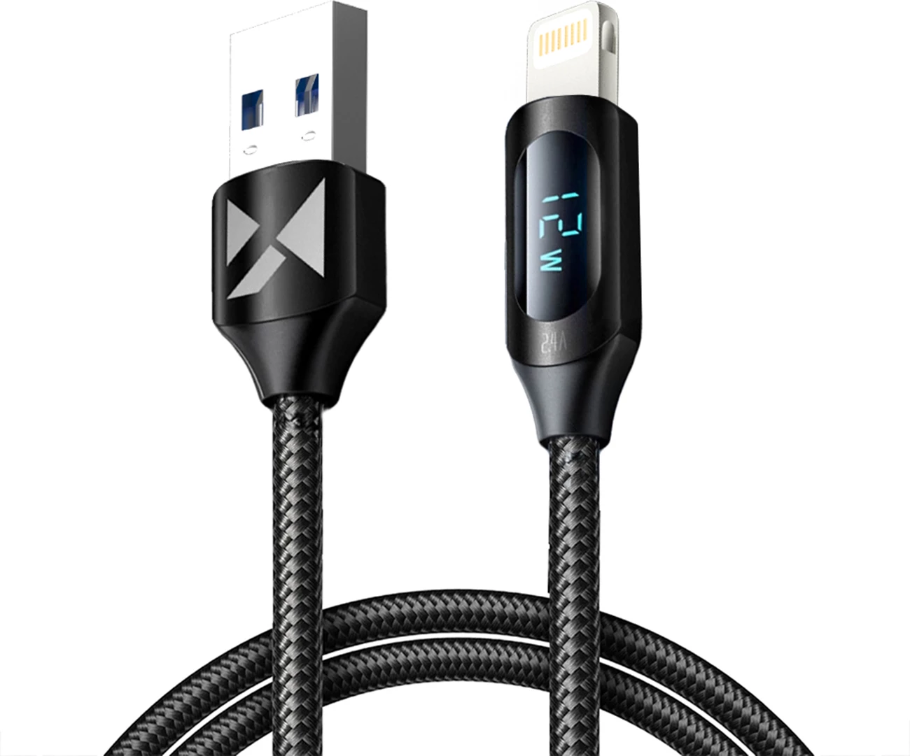 Kabllo USB-A në Lightning Wozinsky WUALC1 me ekran LED, 1m, 2.4A, e zezë