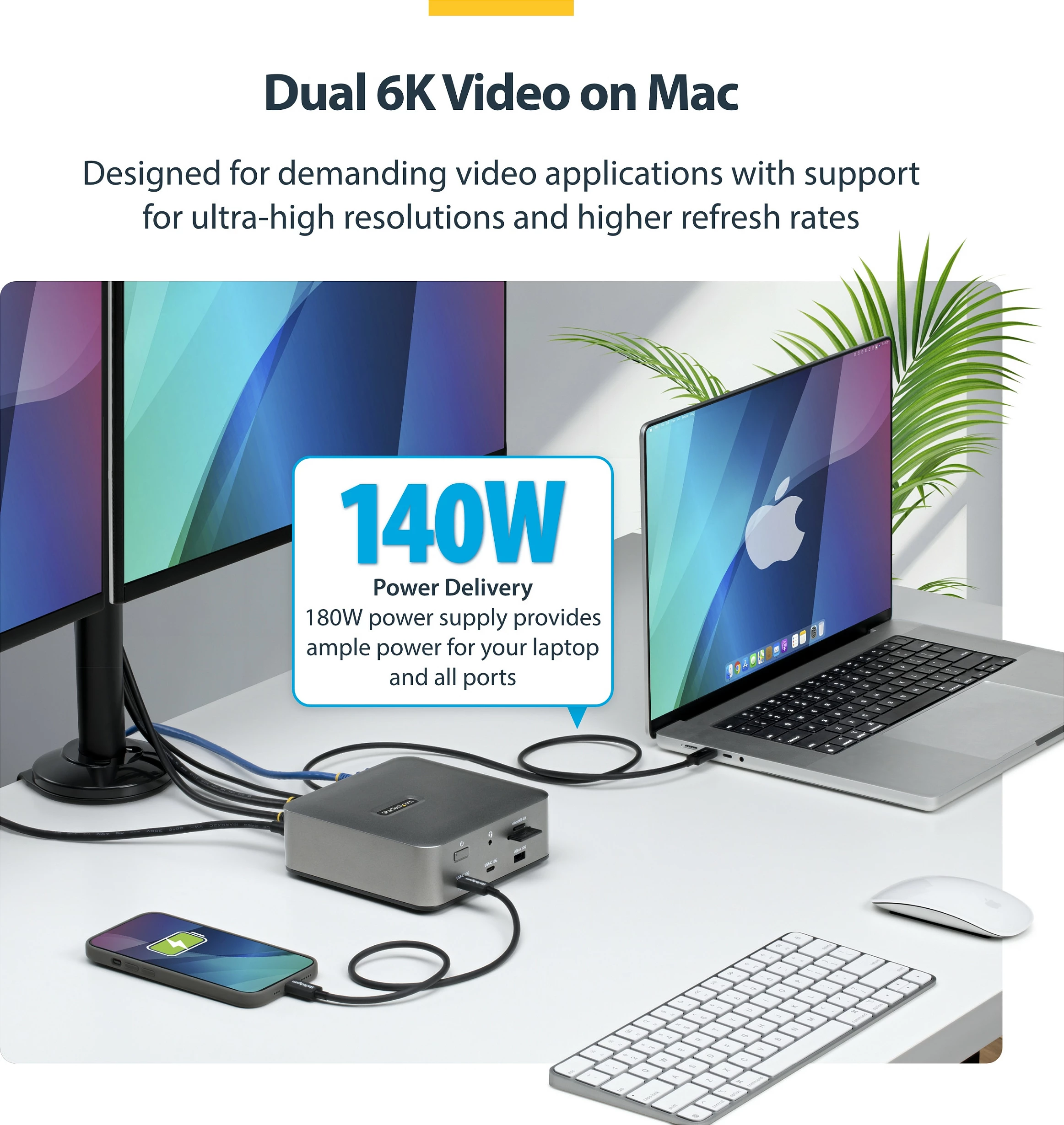 Docking station StarTech Thunderbolt 5, DP/HDMI, triple 4K 144Hz, karikim 140W, 2.5G Ethernet, gri