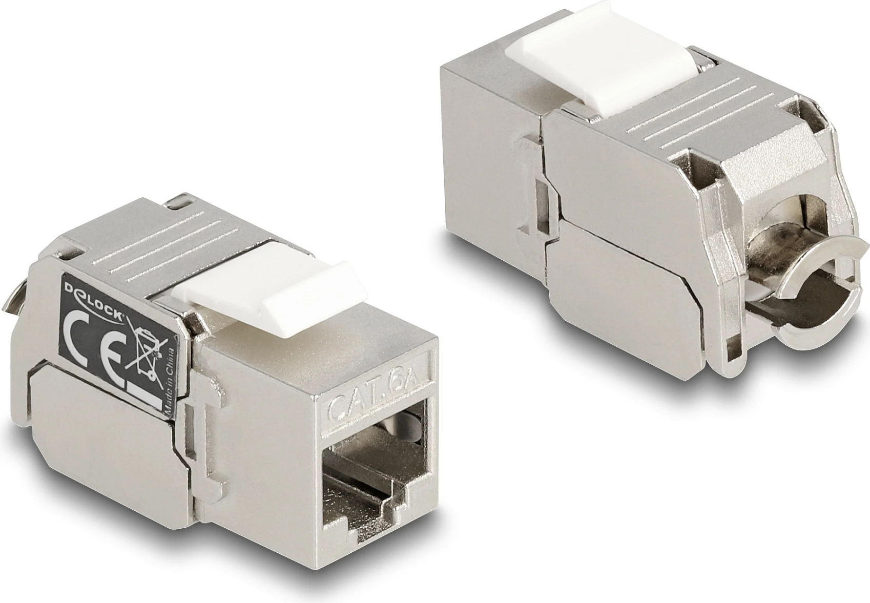 Modul Keystone DeLOCK RJ45 në LSA Cat6A, me LED, i sheshtë, argjend/bardhë