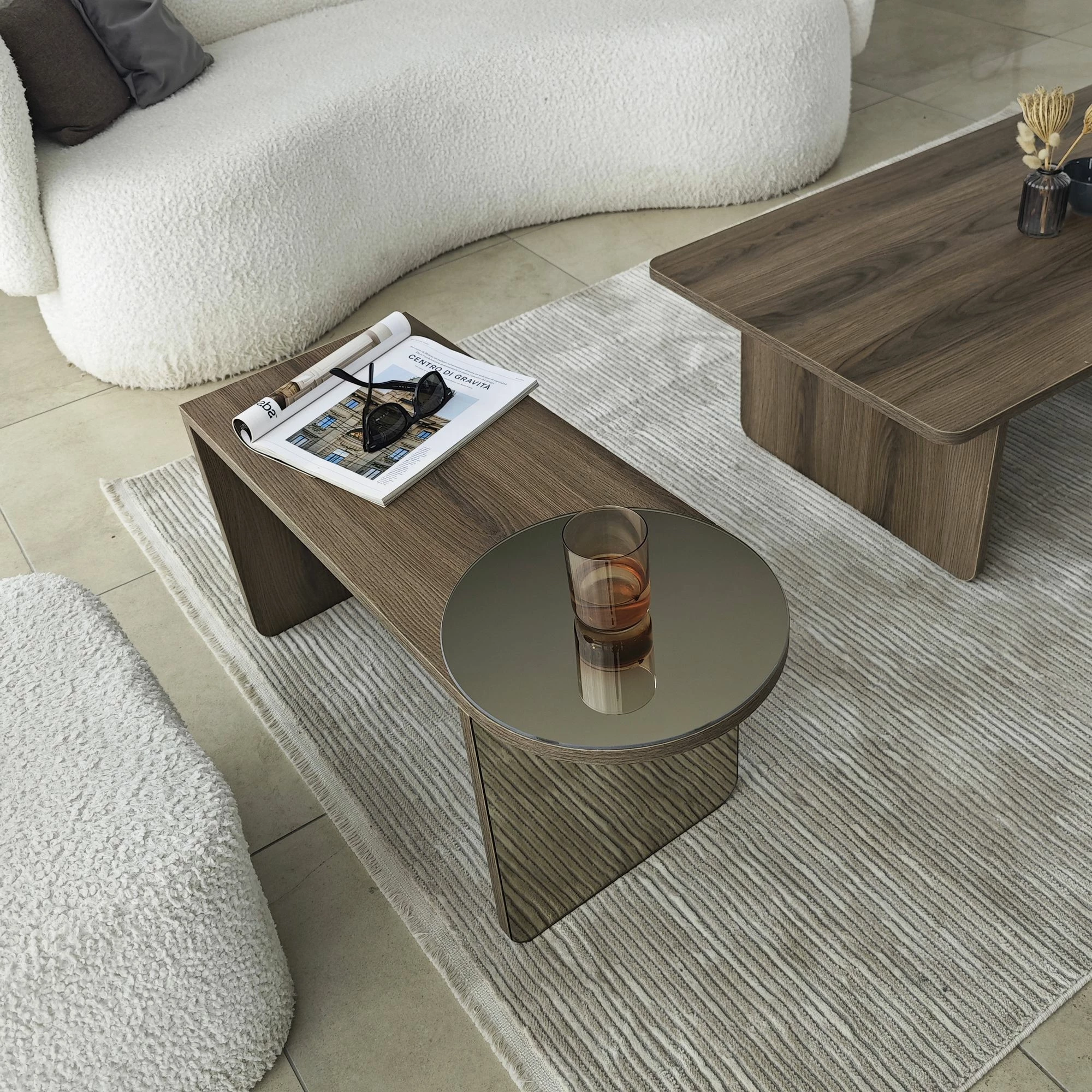 Set tavolinash për kafe Skye Decor, Luna 2, bronzie, arrë