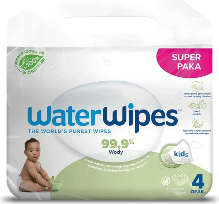 Peceta të lagura BIO për fëmijë WaterWipes Soapberry 4x60 copë