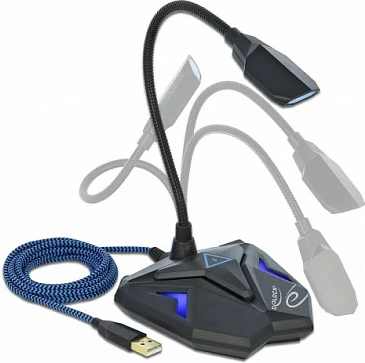 Mikrofon gaming desktop DeLOCK USB, gooseneck, mute, LED, 3.5 mm, zi/kaltër
