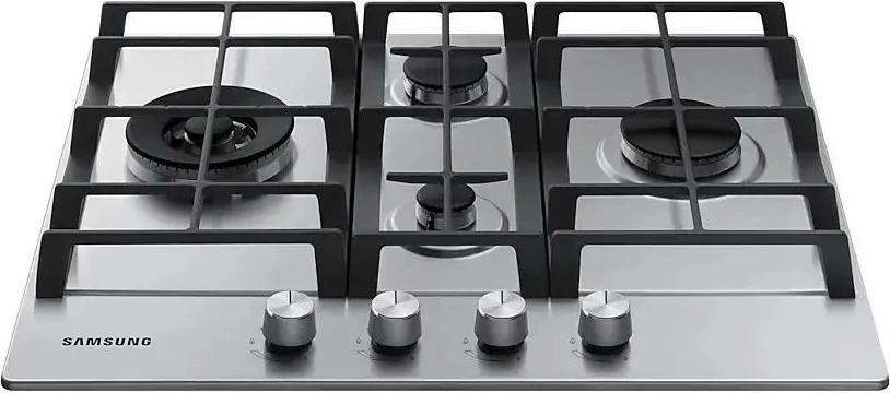 Pianurë gazi e inkastruar, Samsung NA64H3041BS/L1, 4 djegës, 10.3 kW, ndezje elektrike, grila gize, mbajtëse Wok, argjendtë Inox