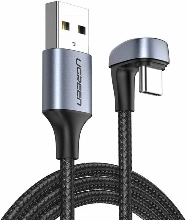 Kabllo Ugreen USB në USB Type-C, 2m, 3A, 18W, kënd 180°, Gri