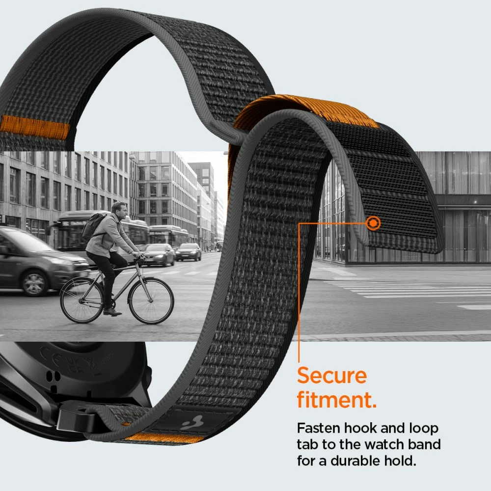 Rrip ore Spigen Athlex Air QuickFit 22mm për Garmin, najlon i endur, Velcro, zi/portokalli, 1 copë