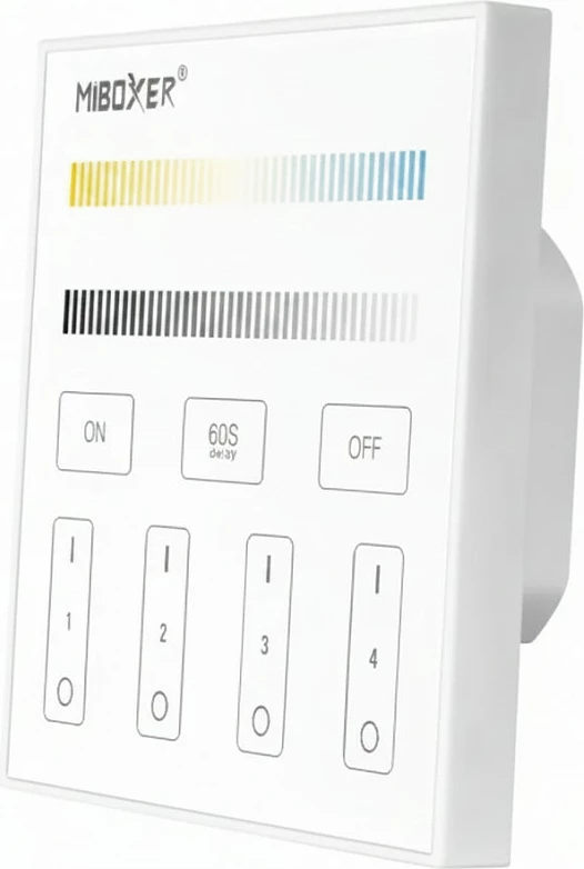 Panel muri kontrollues LED DMX Miboxer/MiLight, 2-në-1, 4 zona, i bardhë