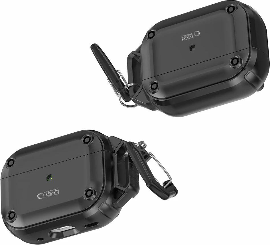 Mbështjellës Tech-Protect Rough Hook për AirPods Pro/Pro 2, i zi, me karabiner