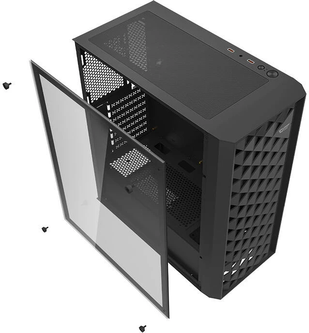 Kasë Darkflash DK351 me 4 ventilatorë RGB, Middle Tower, xham i temperuar, e zezë