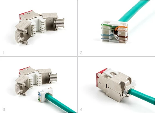 Modul Keystone DeLOCK RJ45 Cat.6A, LSA, pa vegla, set 10 copë, i kuq