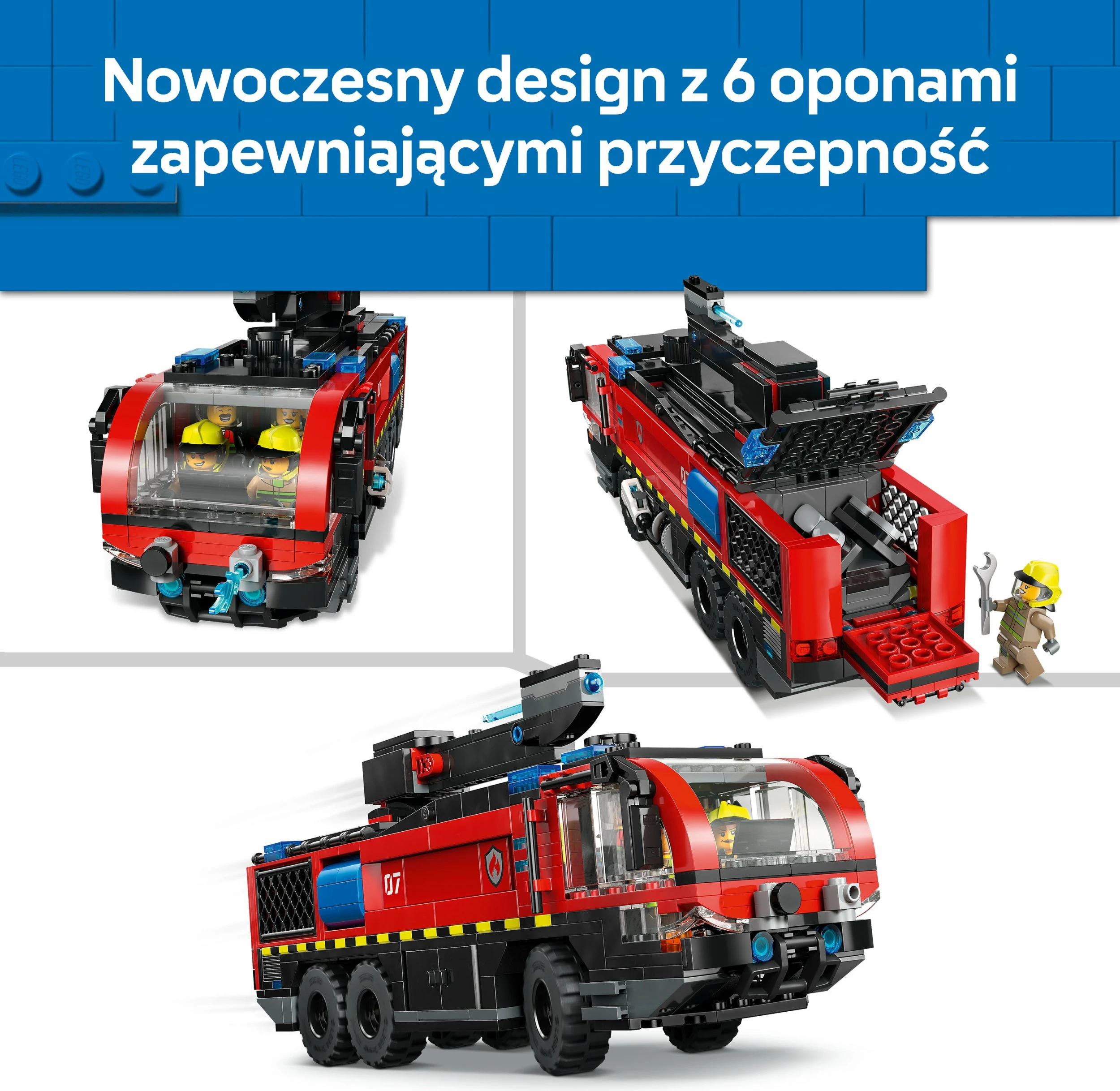 Set LEGO City Airport Fire Truck 60499, 691 copë, i kuq, me 4 minifigura