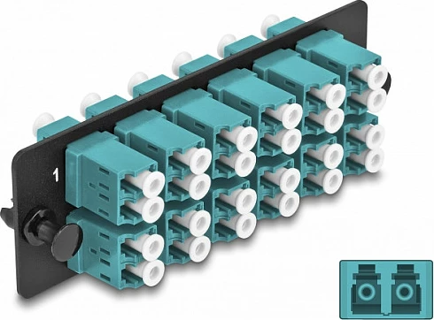 Panel adapteri fibër optike DeLOCK LC Duplex OM4, 12 porta, multimode, aqua/zi