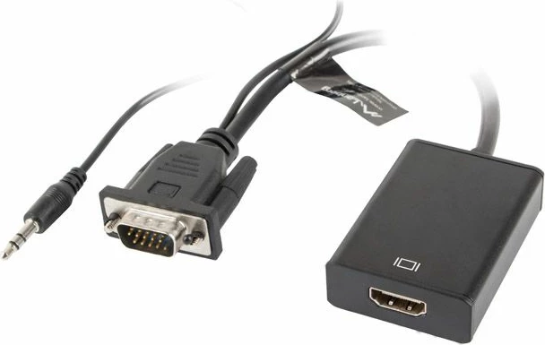 Adapter Lanberg AD-0021-BK VGA në HDMI me audio 3.5mm + USB (1080p), i zi