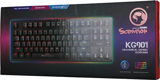 Tastierë mekanike gaming Marvo KG901 TKL USB RGB me switcha Blue, e zezë (CZ/SK)