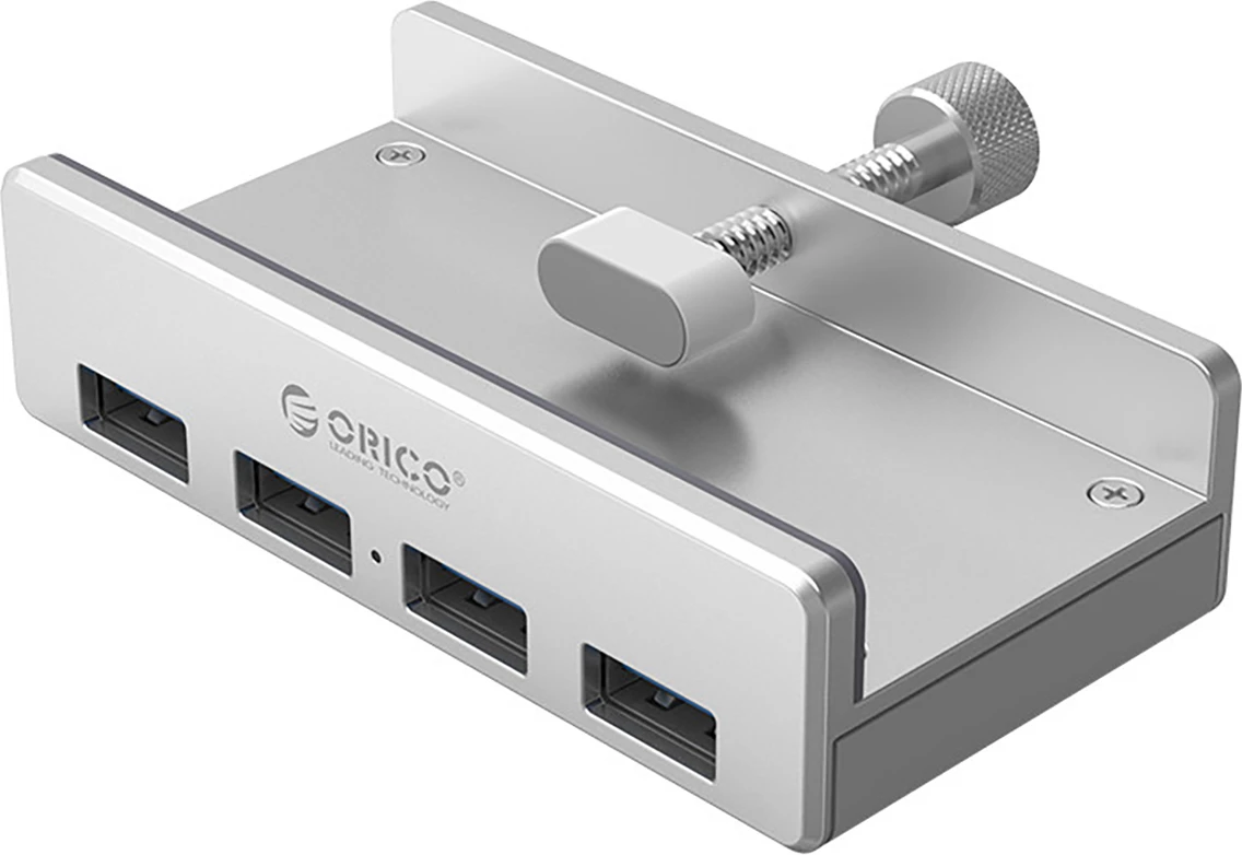 Hub USB Orico MH4PU me kapëse, 4x USB-A 3.0, Argjendtë