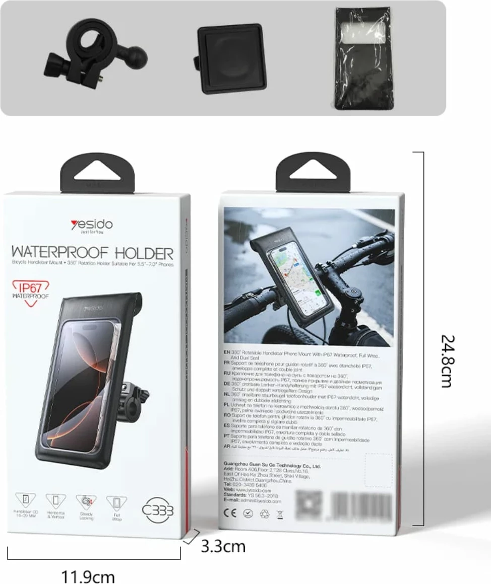 Këllëf i Papërshkueshëm nga Uji për Telefon (Mbajtëse për Biçikletë/Motoçikletë) Yesido
