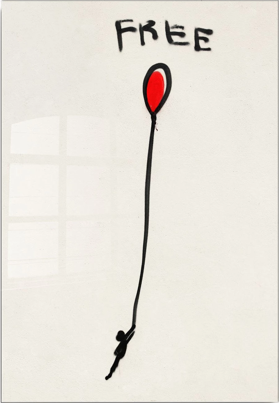 Pikturë dekorative prej xhami të temperuar, Banksy, shumëngjyrëshe, 30x45cm