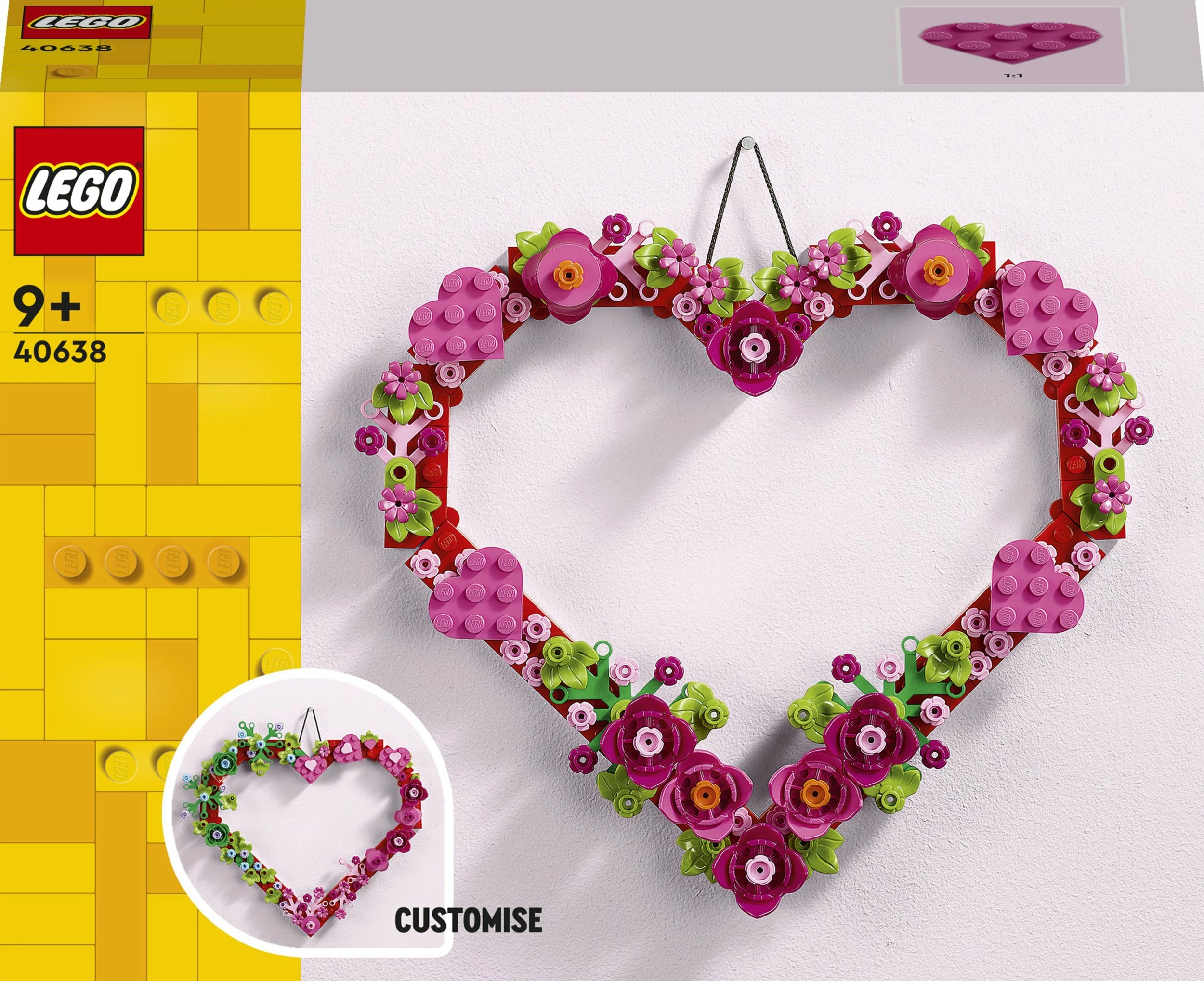 Set LEGO dekorim në formë zemre 40638, 254 copë, 9+ vjet, rozë/vjollcë