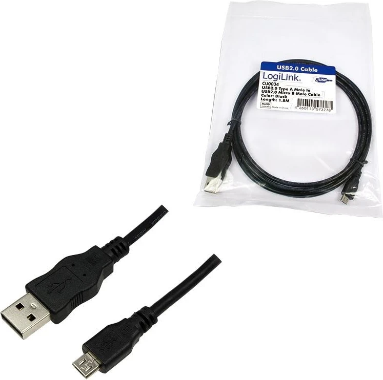 Kabllo LogiLink micro USB, 1.8m, e zezë