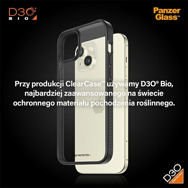 Mbështjellës PanzerGlass ClearCase për iPhone 15 Plus / 14 Plus, D3O, i tejdukshëm & zi