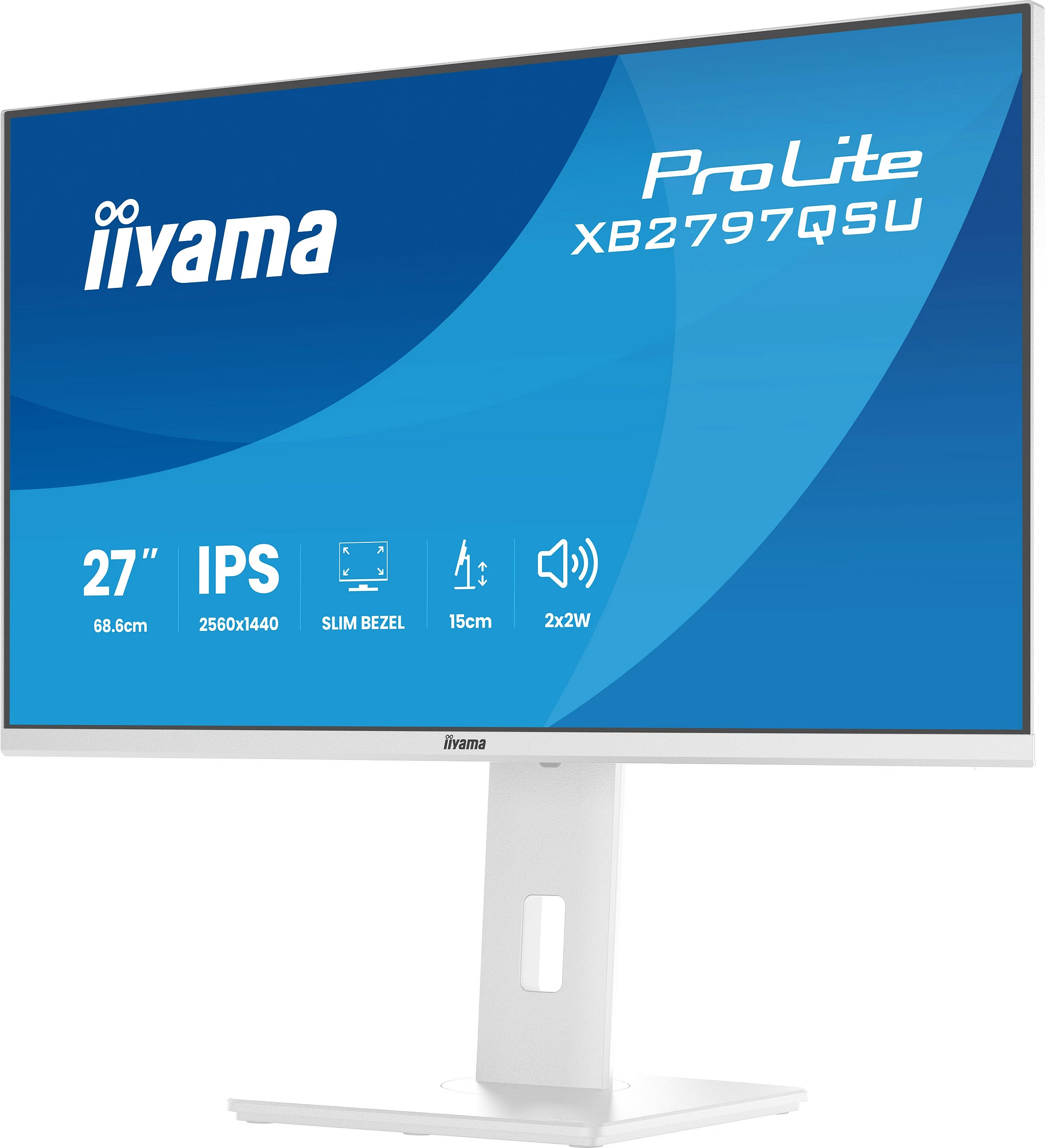Monitor iiyama ProLite XB2797QSU-W1, 27", IPS, QHD 2560x1440, Slim Bezel, i bardhë