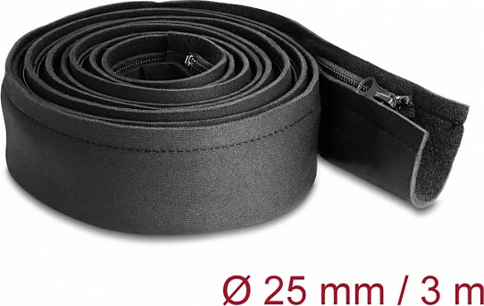 Mbështjellës kabllosh DeLOCK neopren me zip, 3 m x 100 mm, i zi