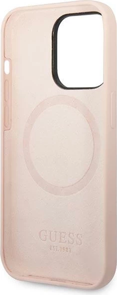 Mbështjellës Guess GUHMP14XSBPLP për iPhone 14 Pro Max 6.7", silikon, MagSafe, rozë