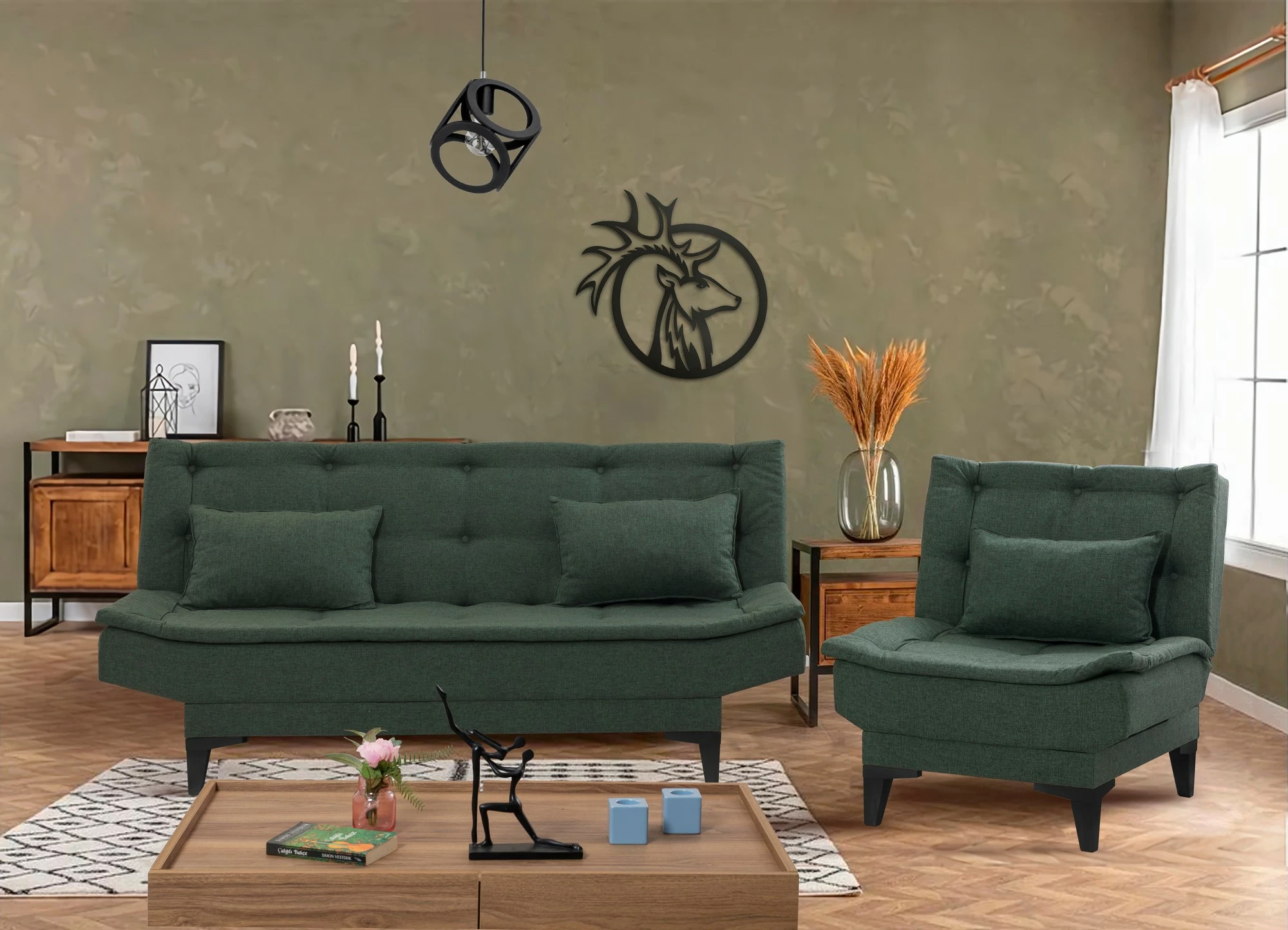 Set divani-krevat Atelier del Sofa, Santo-S-1070, ngjyrë e gjelbër
