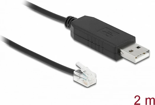 Kabllo adapter DeLOCK USB Type-A në Serial RS-232 RJ9/RJ10, 2m, ESD, e zezë