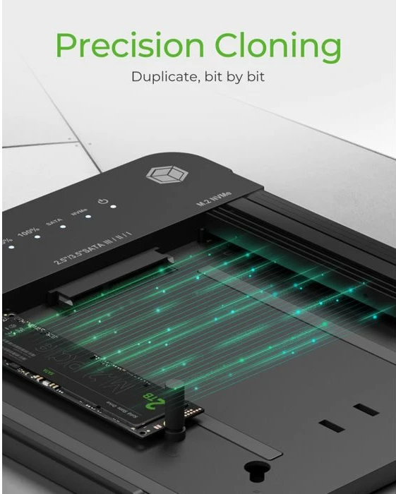 Stacion dokimi & klonimi ICYBOX IB-2915MSCL-C31, USB 3.2 Gen 2 10 Gbit/s, për M.2 NVMe/SATA + 2.5"/3.5" SATA, e zezë