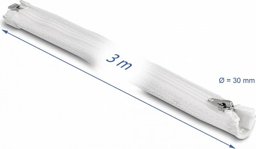 Mbështjellës i thurur për kabllo DeLOCK, 3 m x 30 mm, me zinxhir, rezistent në nxehtësi, i bardhë