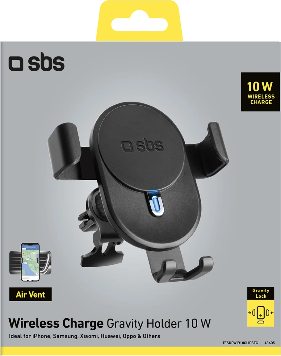 Mbajtëse celulari me karikues wireless SBS TESUPWIR10CLIPSTG, 10W, e zezë