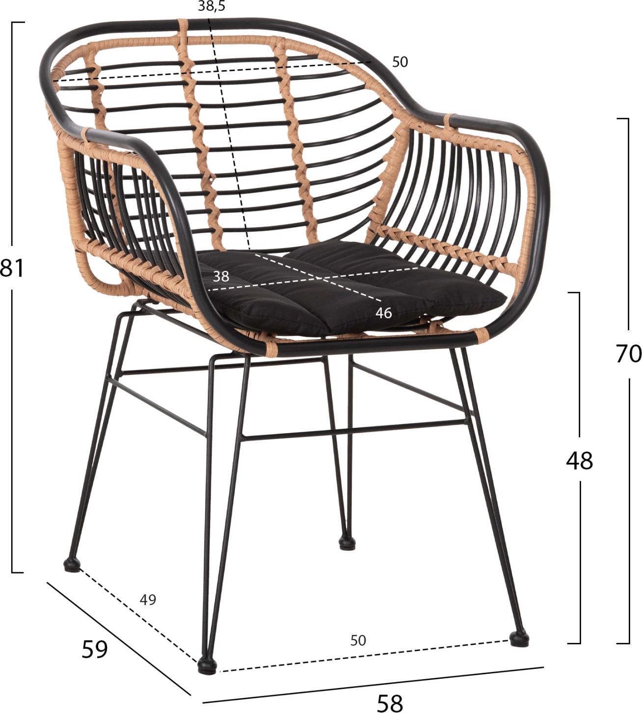 Karrige për jashtë ALLEGRA FH5663.11, kornizë metalike-P.E.RATTAN, ngjyrë bezhë dhe e zezë, 58x59x81H cm