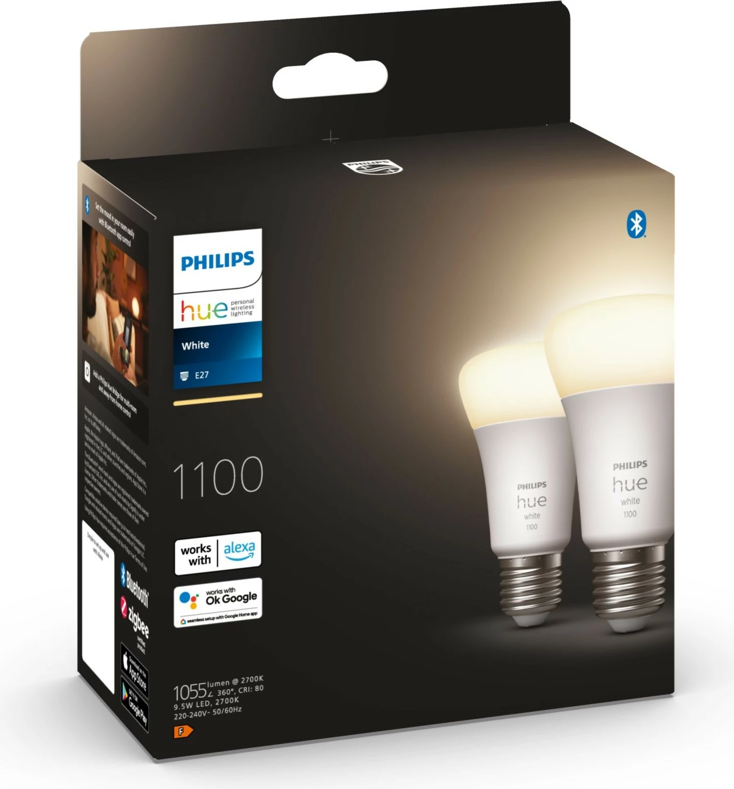 Llambë smart Philips Hue White A60 E27, 1100 (2-pack), LED, Bluetooth/Zigbee, Bardhë