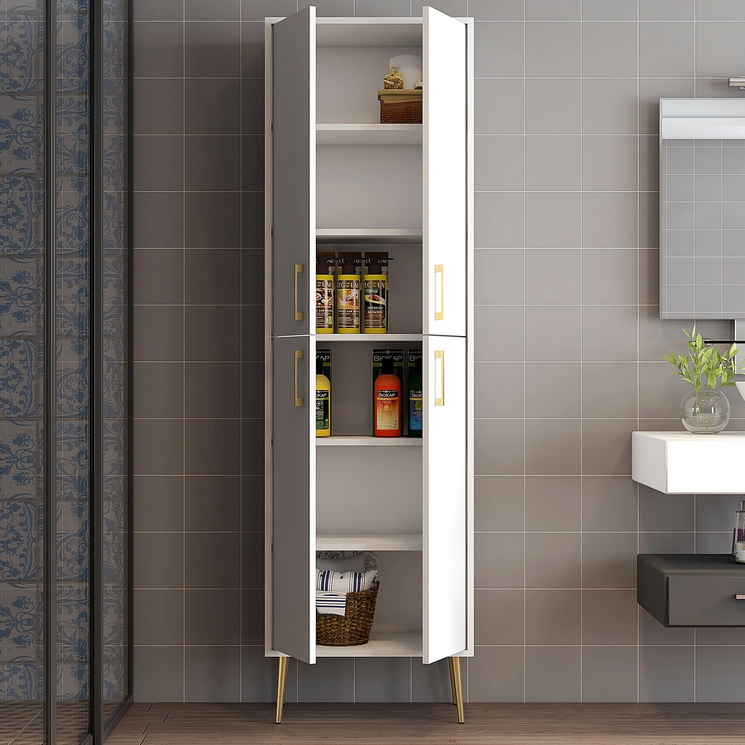 Dollap shumëpërdorimësh Hanah Home, Berlin A, i bardhë dhe ari