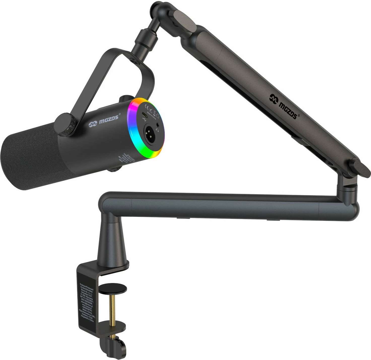 Mikrofon dinamik Mozos TAM8 v2, USB-C/XLR, kardioid, i zi, set me krah tavoline dhe kabllo