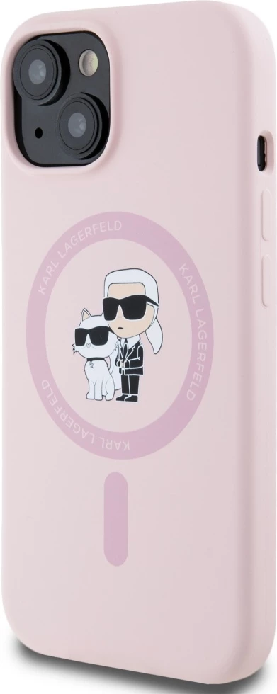 Mbështjellës Karl Lagerfeld Silicone Karl&Choupette MagSafe për iPhone 15, Rozë