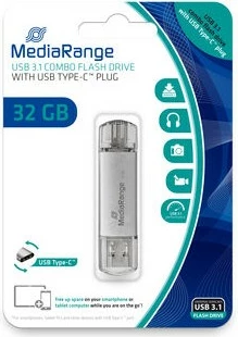 USB stick MediaRange 32GB, USB 3.1, Type-C/Type-A, argjend