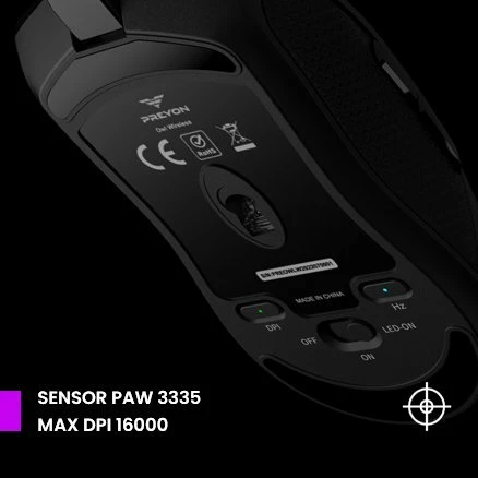 Maus gaming PREYON Owl Wireless POW35B, 16000 DPI, 2.4GHz/USB, RGB, i zi