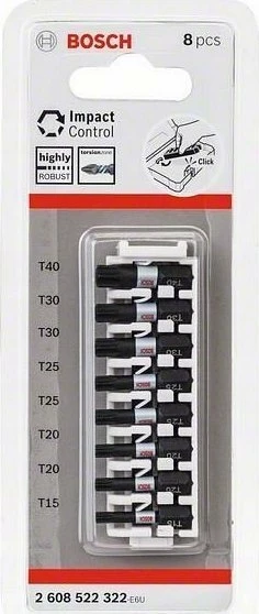 Set bitash Torx Bosch 2608522322 Impact Control 25 mm 1/4" 8 copë (T15–T40)