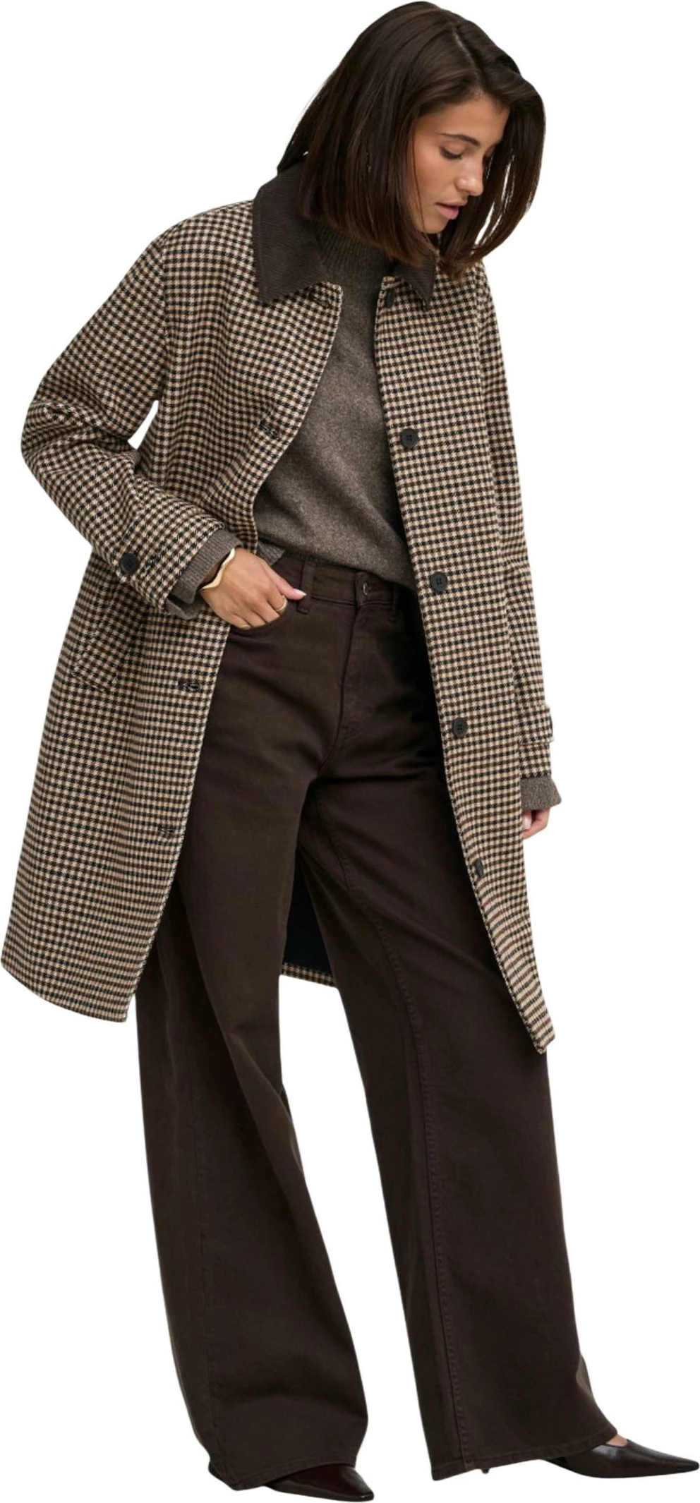Pallto për femra Jacqueline de Yong JDYVALERIE Check Coat OTW 15376712, kafe [Madhësia: L]