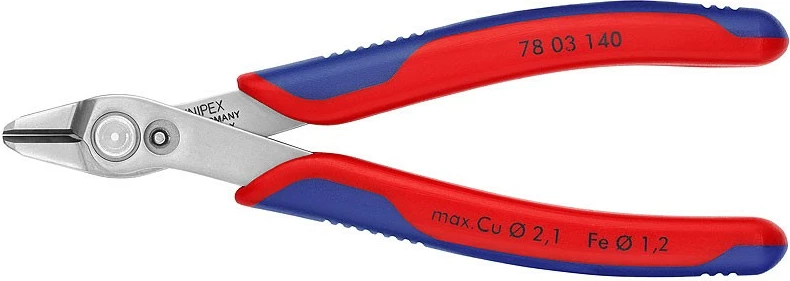 Kërruse diagonale Knipex Electronic Super Knips XL, 14cm, çelik, dorezë kaltër/kuqe