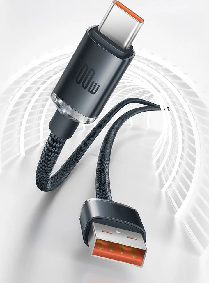 Kabllo USB Baseus Crystal Shine CAJY000401 USB-A në USB-C 1.2 m 100W, e zezë (1 copë)