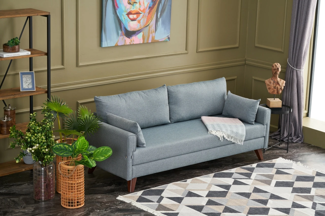 Krevat-sofa treshe, ngjyrë kaltër, Bella Soft, Atelier del Sofa