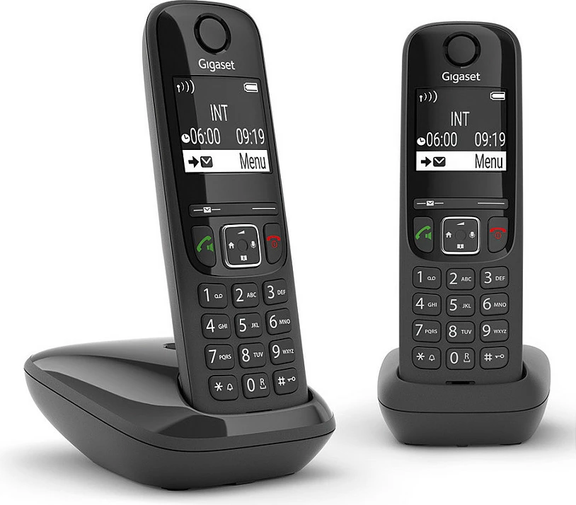 Telefon Gigaset AS690 Duo, Analog/DECT, Wireless, Speakerphone, 100 kontakte, ID thirrës, e zezë