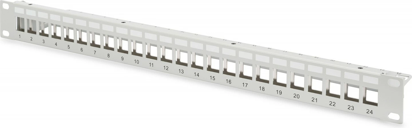 Patch panel Digitus DN-91410, 24 porta, modular, 1U, për module keystone, gri