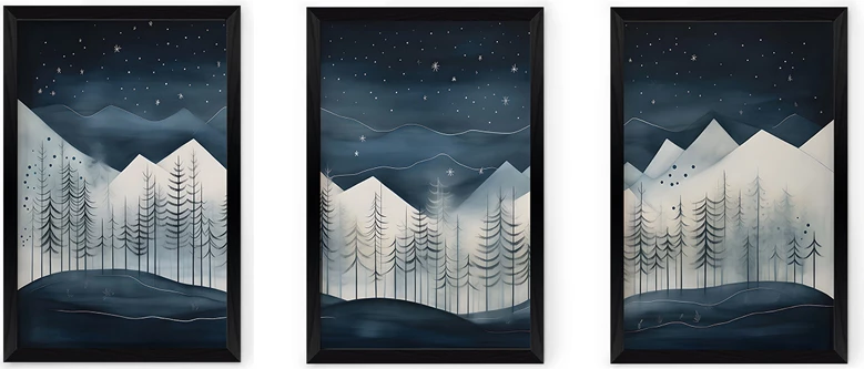 Set pikturash murale në kornizë, triptik Wavy, print digjital, shumëngjyrëshe, 33x0.3x48cm